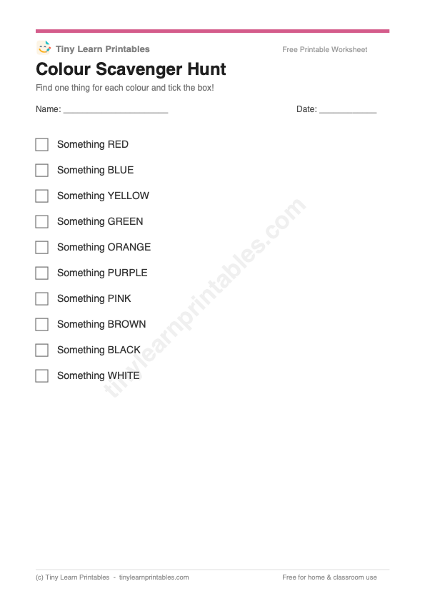 Colour Scavenger Hunt printable game preview