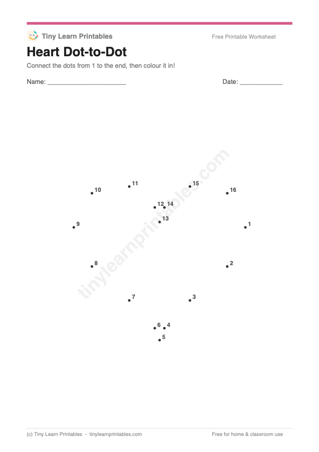 Heart Dot-to-Dot printable game preview