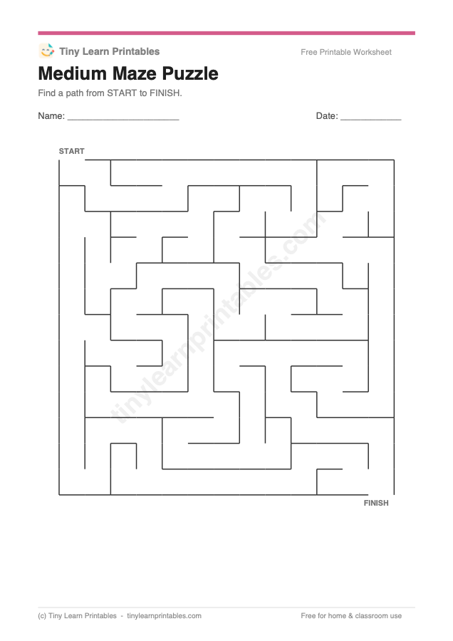 Medium Maze Puzzle printable game preview
