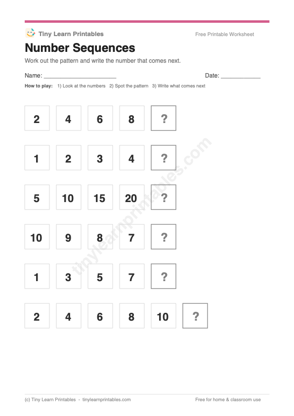 Number sequences game page