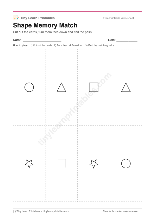 Shape memory match cards page