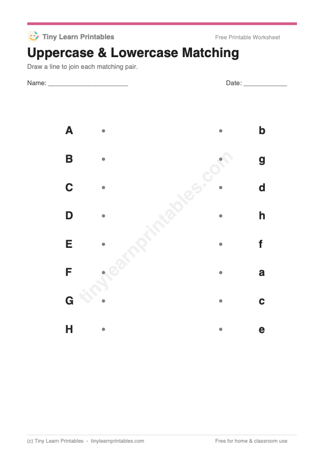 Uppercase & Lowercase Matching printable game preview