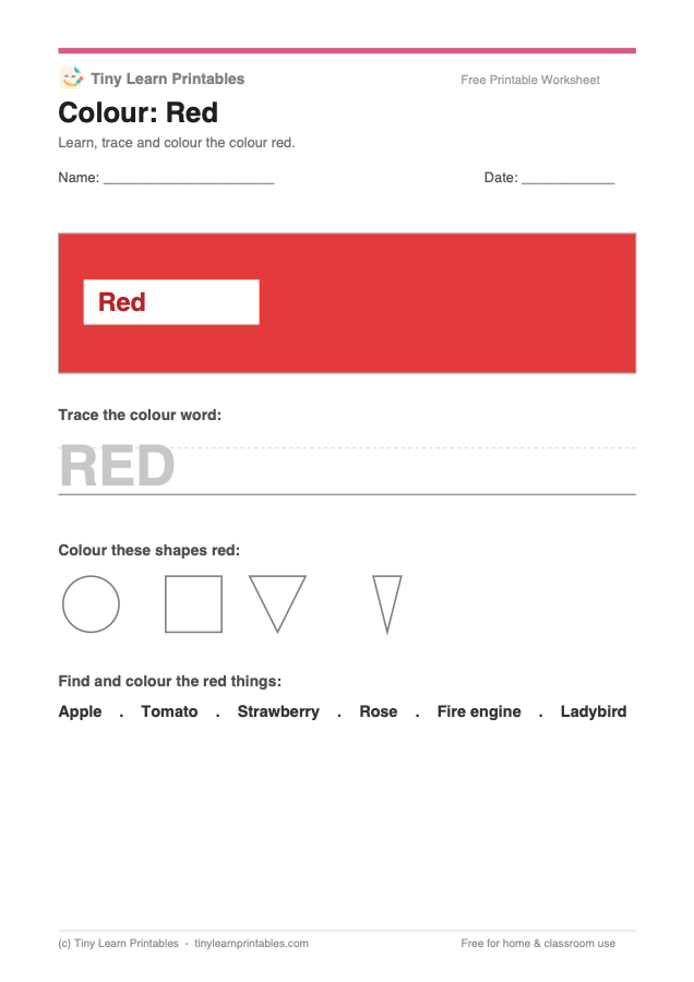 Colours worksheet sample