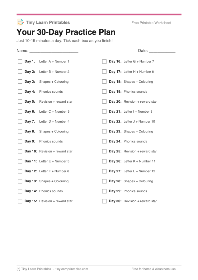 30-day practice plan schedule page